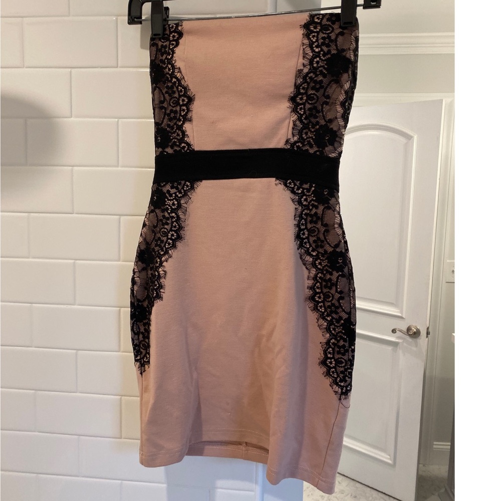 Strapless lace detail dress